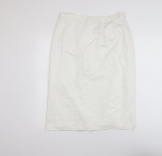 lady-f Women's White Knee Length Pencil Skirt Size 16 Viscose Blend