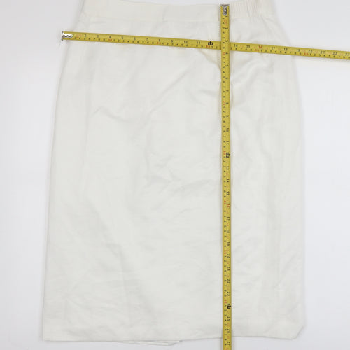 lady-f Women's White Knee Length Pencil Skirt Size 16 Viscose Blend