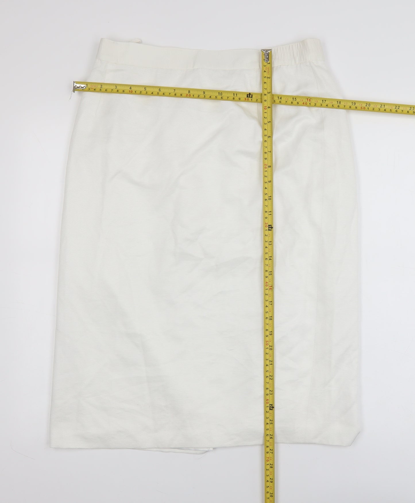 lady-f Women's White Knee Length Pencil Skirt Size 16 Viscose Blend