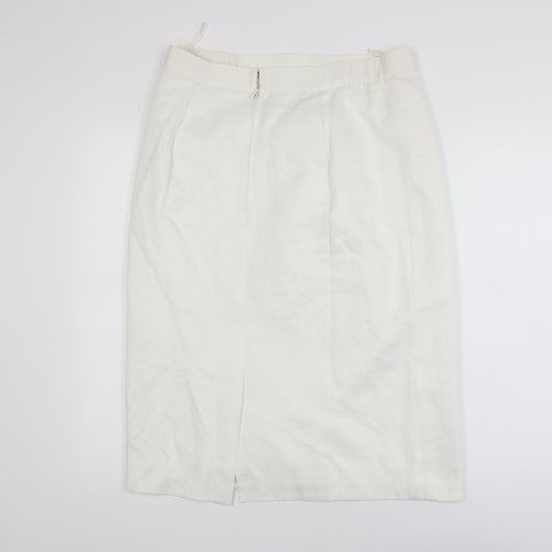 lady-f Women's White Knee Length Pencil Skirt Size 16 Viscose Blend