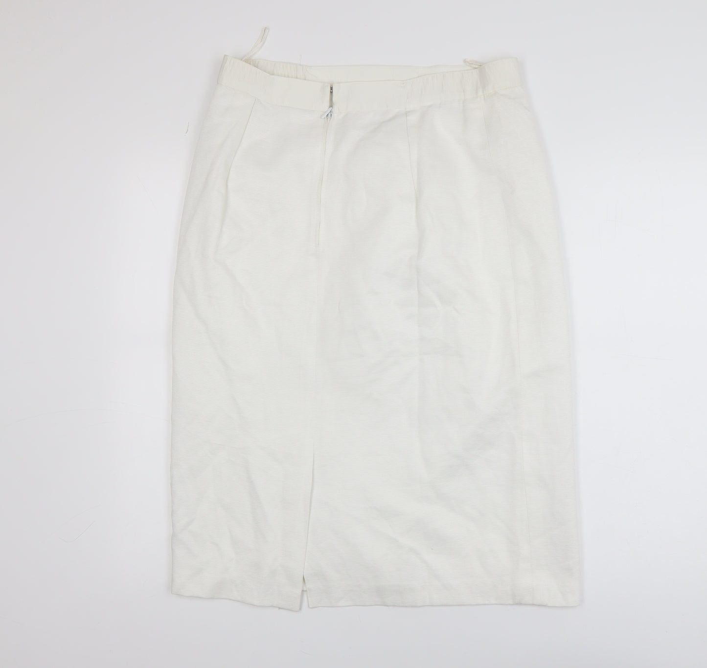 lady-f Women's White Knee Length Pencil Skirt Size 16 Viscose Blend