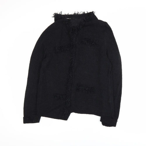 Roman Women Black Size 14 Fringed Open-Knit Long Sleeve Cardigan