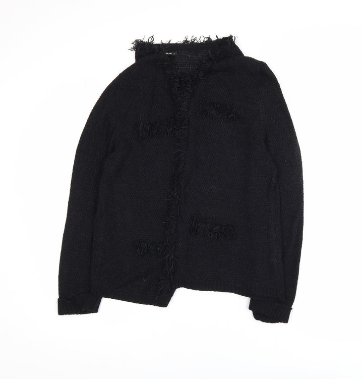 Roman Women Black Size 14 Fringed Open-Knit Long Sleeve Cardigan