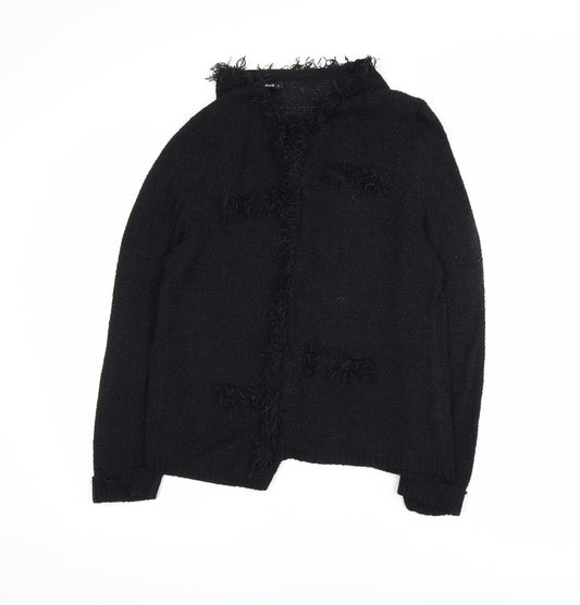 Roman Women Black Size 14 Fringed Open-Knit Long Sleeve Cardigan