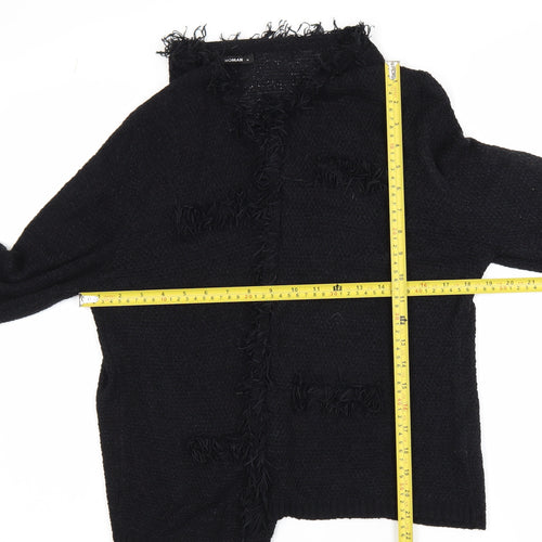 Roman Women Black Size 14 Fringed Open-Knit Long Sleeve Cardigan