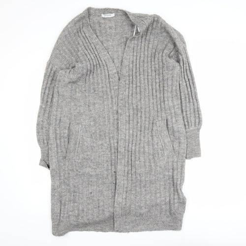 Pieces Women Grey Long Ribbed Cardigan S Open Knit Casual