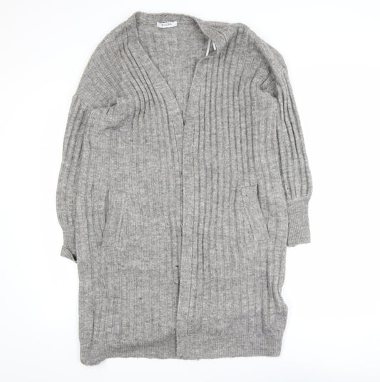 Pieces Women Grey Long Ribbed Cardigan S Open Knit Casual