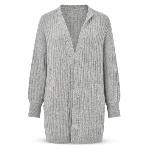 Pieces Women Grey Long Ribbed Cardigan S Open Knit Casual