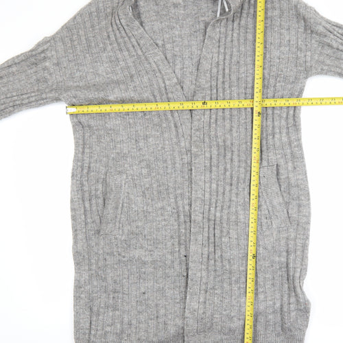 Pieces Women Grey Long Ribbed Cardigan S Open Knit Casual