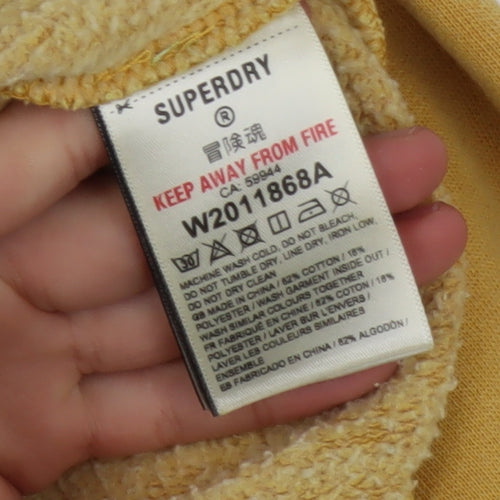 Superdry Womens Yellow Pullover Hoodie UK 8 Cotton Blend Lined Adventurewear