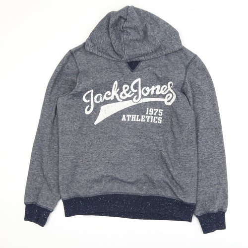 Jack & Jones Men's Blue Pullover Hoodie M Athletics Logo