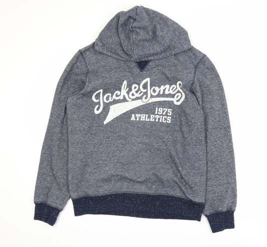 Jack & Jones Men's Blue Pullover Hoodie M Athletics Logo