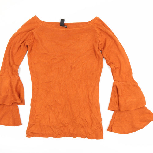 Izabel London Womens Orange Bell Sleeve Boat Neck Tunic Top Size 10