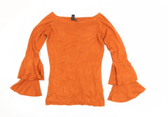 Izabel London Womens Orange Bell Sleeve Boat Neck Tunic Top Size 10