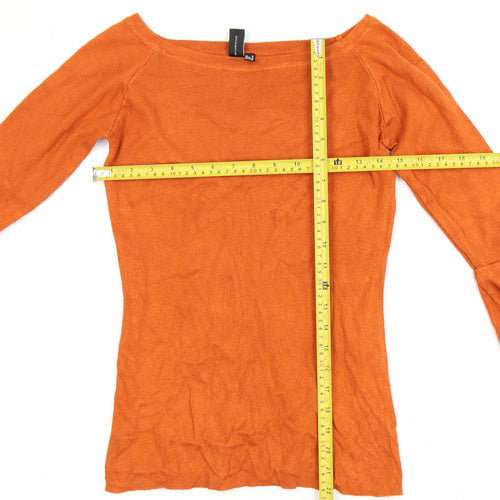 Izabel London Womens Orange Bell Sleeve Boat Neck Tunic Top Size 10