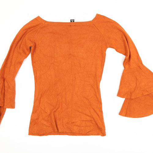 Izabel London Womens Orange Bell Sleeve Boat Neck Tunic Top Size 10
