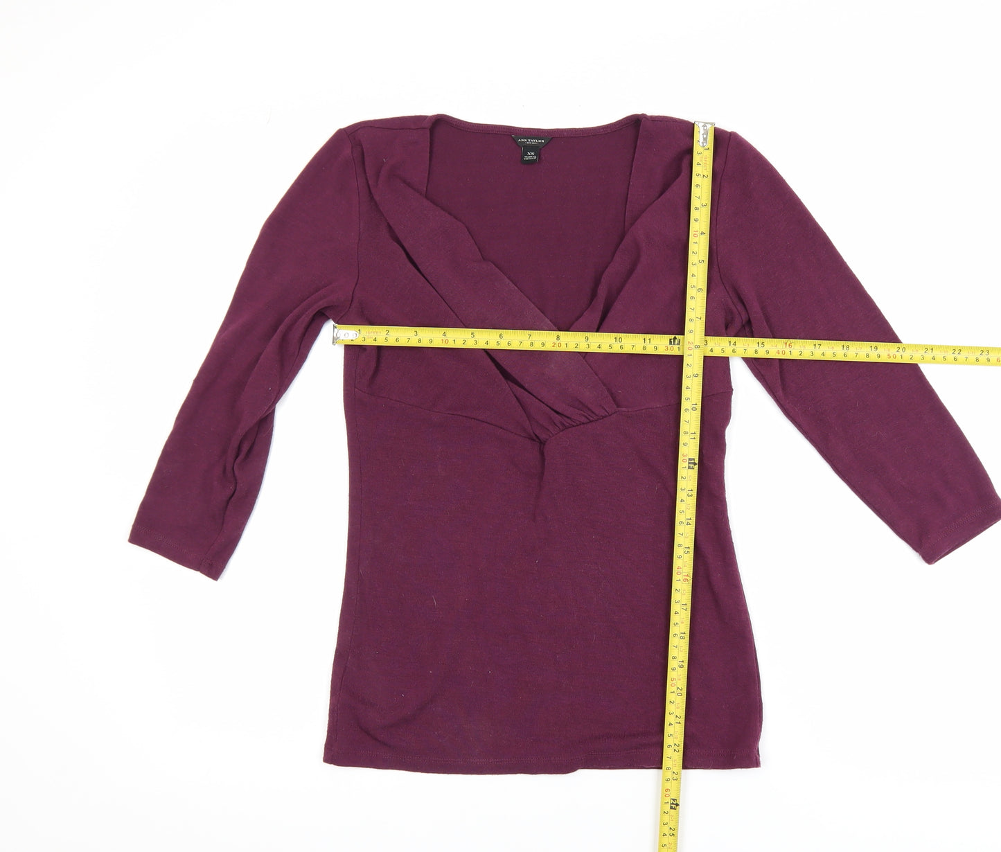 Ann Taylor Women’s Purple Wrap Blouse XS 3/4 Sleeve V-Neck Top