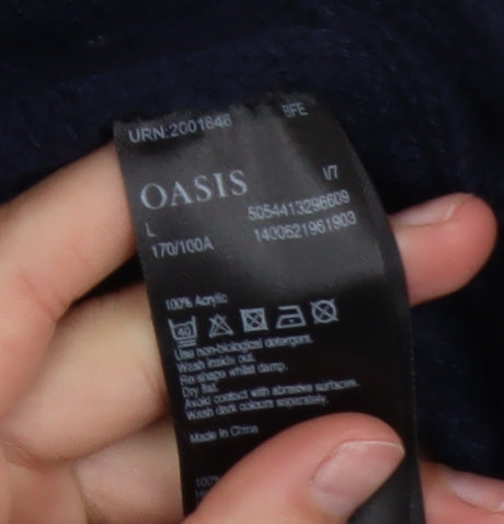 Oasis Women’s Blue Roll Neck Cable Knit Pullover Jumper Size L