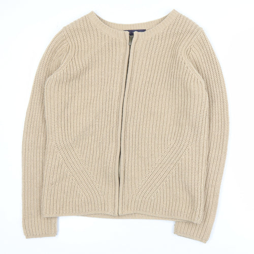 Marks and Spencer Women’s Beige Full Zip Chunky Knit Jumper Size 12