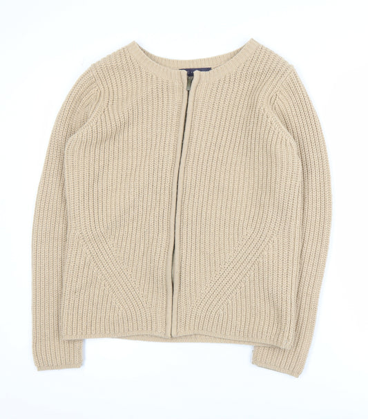Marks and Spencer Women’s Beige Full Zip Chunky Knit Jumper Size 12