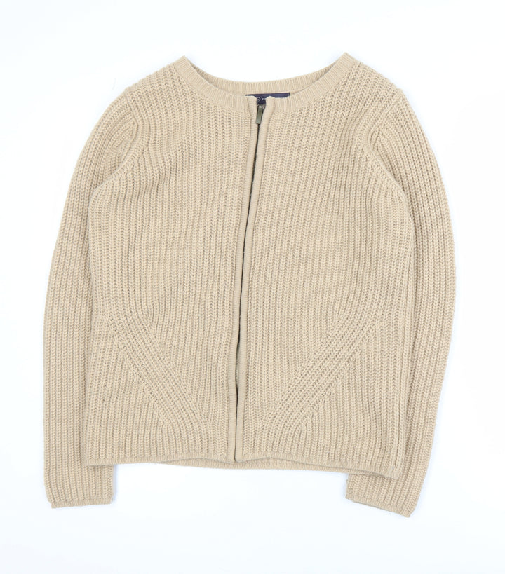 Marks and Spencer Women’s Beige Full Zip Chunky Knit Jumper Size 12