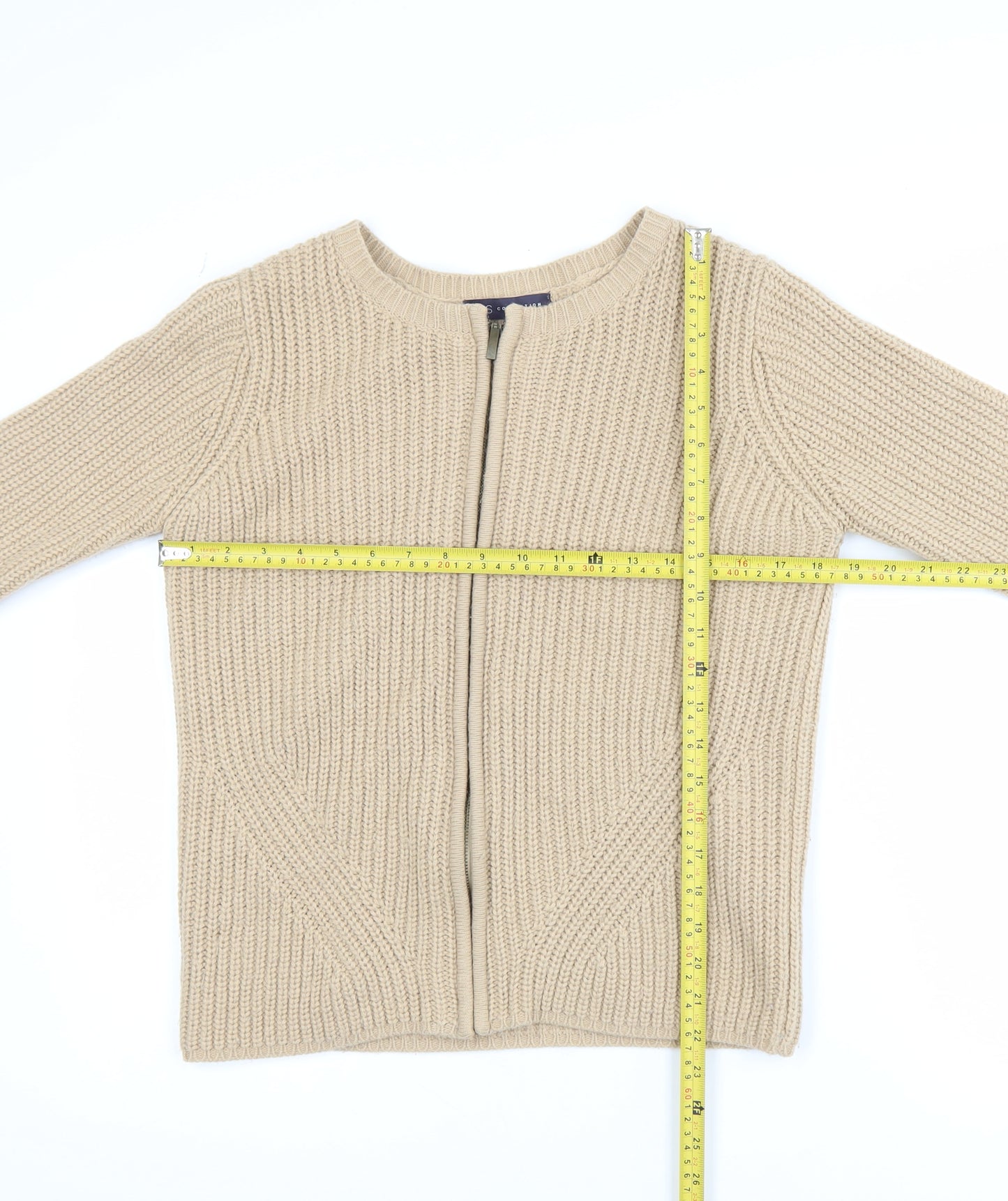 Marks and Spencer Women’s Beige Full Zip Chunky Knit Jumper Size 12