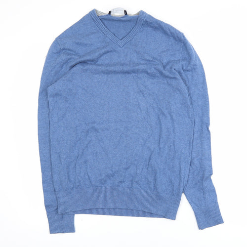 GAP Men's Blue Cotton Cashmere V-Neck Jumper Size S