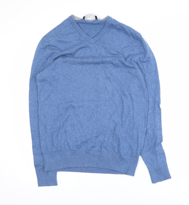GAP Men's Blue Cotton Cashmere V-Neck Jumper Size S