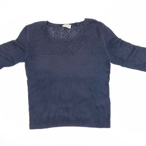 Marks and Spencer Indigo Women Navy Blue 3/4 Sleeve Knitted Cotton Top UK 10