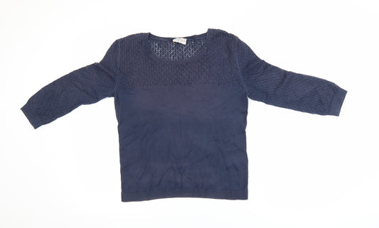 Marks and Spencer Indigo Women Navy Blue 3/4 Sleeve Knitted Cotton Top UK 10