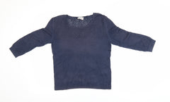 Marks and Spencer Indigo Women Navy Blue 3/4 Sleeve Knitted Cotton Top UK 10