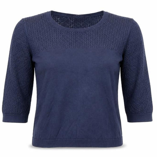 Marks and Spencer Indigo Women Navy Blue 3/4 Sleeve Knitted Cotton Top UK 10