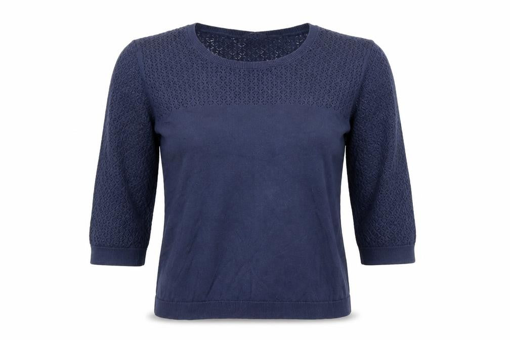 Marks and Spencer Indigo Women Navy Blue 3/4 Sleeve Knitted Cotton Top UK 10