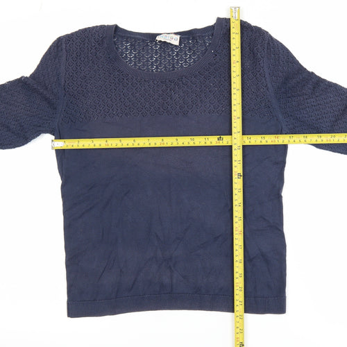 Marks and Spencer Indigo Women Navy Blue 3/4 Sleeve Knitted Cotton Top UK 10