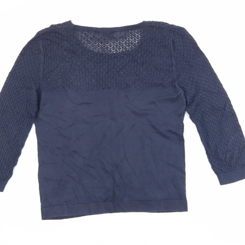 Marks and Spencer Indigo Women Navy Blue 3/4 Sleeve Knitted Cotton Top UK 10