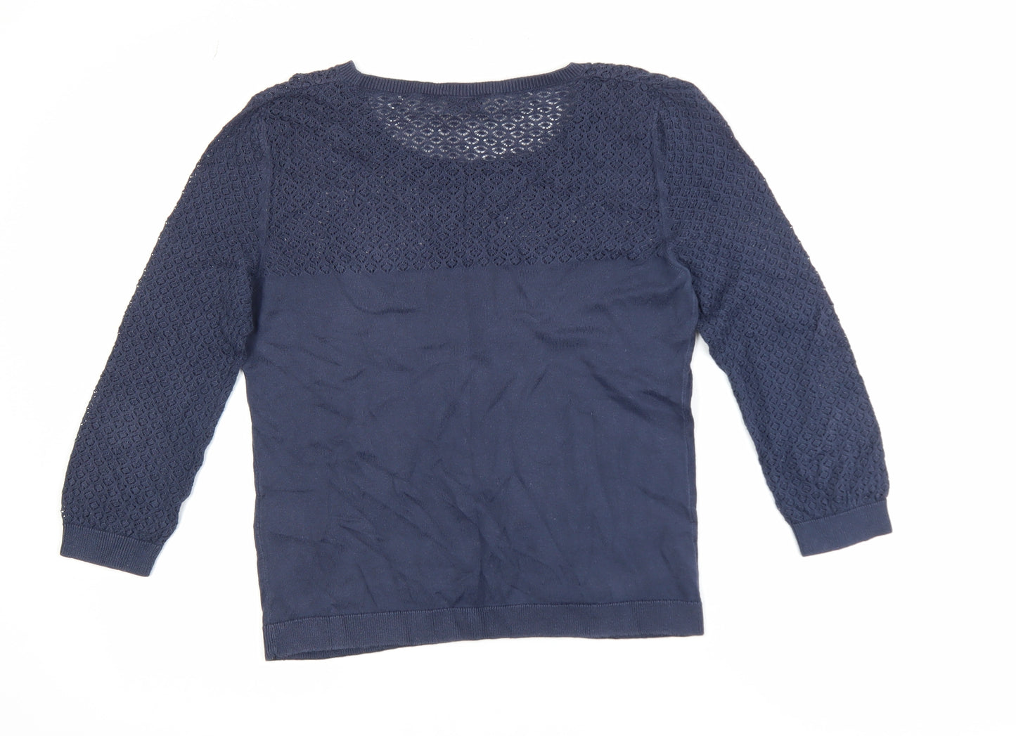 Marks and Spencer Indigo Women Navy Blue 3/4 Sleeve Knitted Cotton Top UK 10