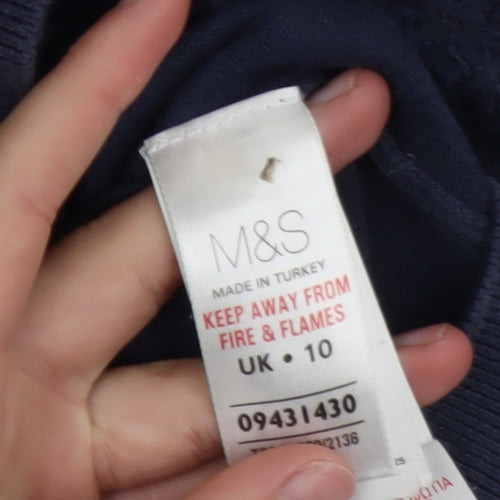 Marks and Spencer Indigo Women Navy Blue 3/4 Sleeve Knitted Cotton Top UK 10