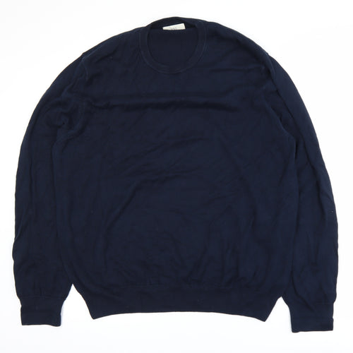 Marks and Spencer Men's Blue 2XL Cotton Crew Neck Jumper