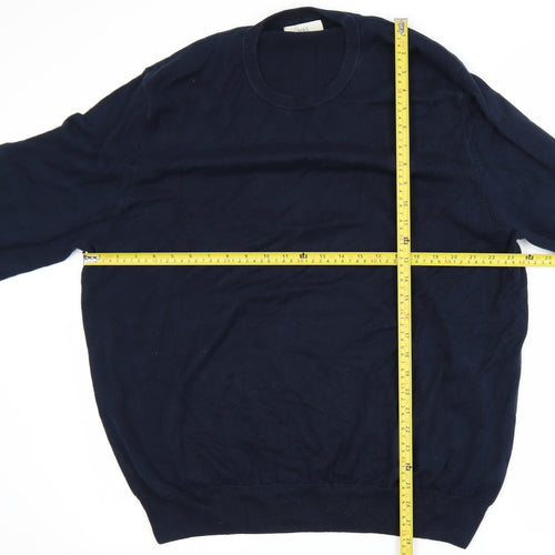 Marks and Spencer Men's Blue 2XL Cotton Crew Neck Jumper