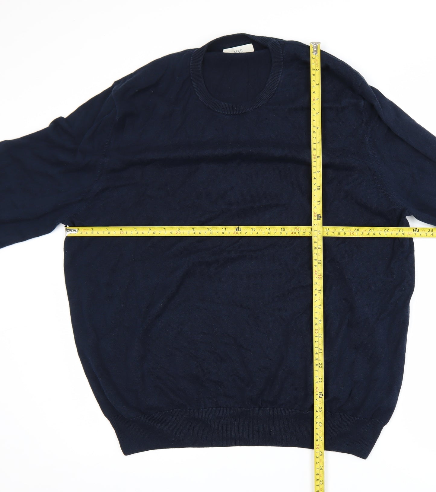 Marks and Spencer Men's Blue 2XL Cotton Crew Neck Jumper