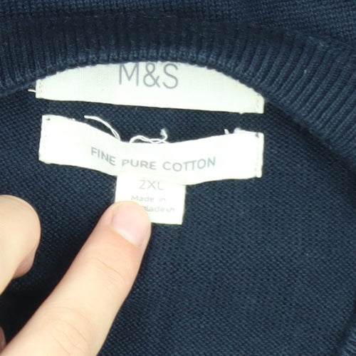 Marks and Spencer Men's Blue 2XL Cotton Crew Neck Jumper