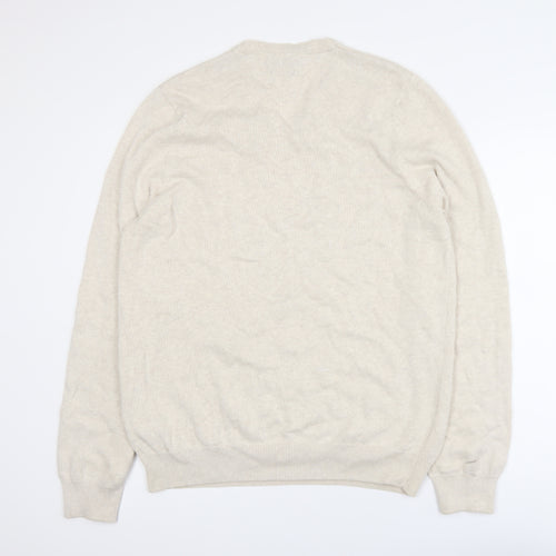 Marks and Spencer Men Beige Cotton V-Neck Jumper Size L