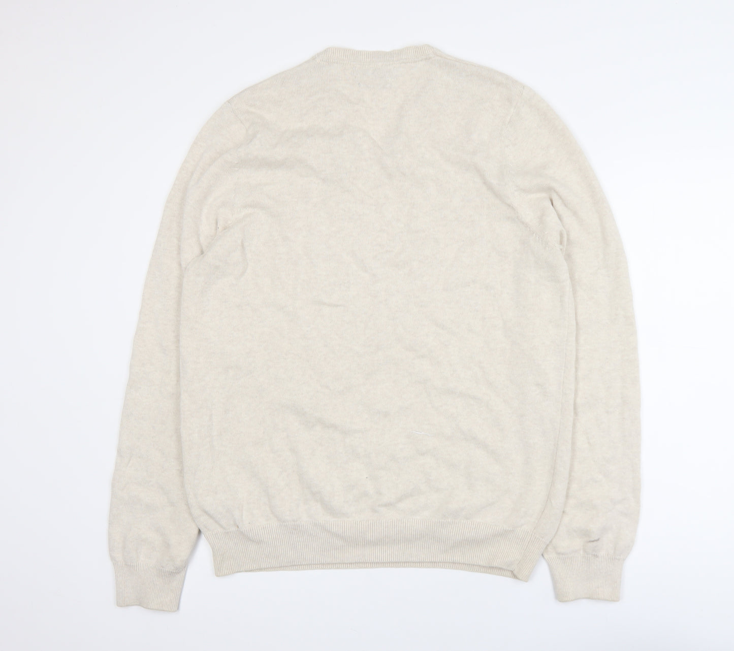 Marks and Spencer Men Beige Cotton V-Neck Jumper Size L