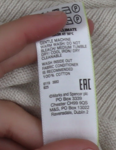 Marks and Spencer Men Beige Cotton V-Neck Jumper Size L