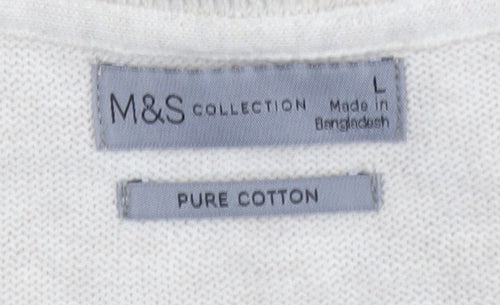Marks and Spencer Men Beige Cotton V-Neck Jumper Size L