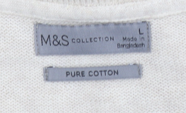 Marks and Spencer Men Beige Cotton V-Neck Jumper Size L