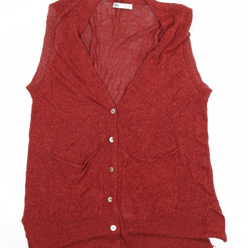 Zara Women Red Sleeveless Cardigan Knit Vest Size 14