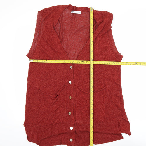 Zara Women Red Sleeveless Cardigan Knit Vest Size 14