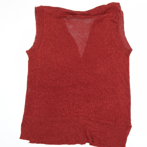 Zara Women Red Sleeveless Cardigan Knit Vest Size 14