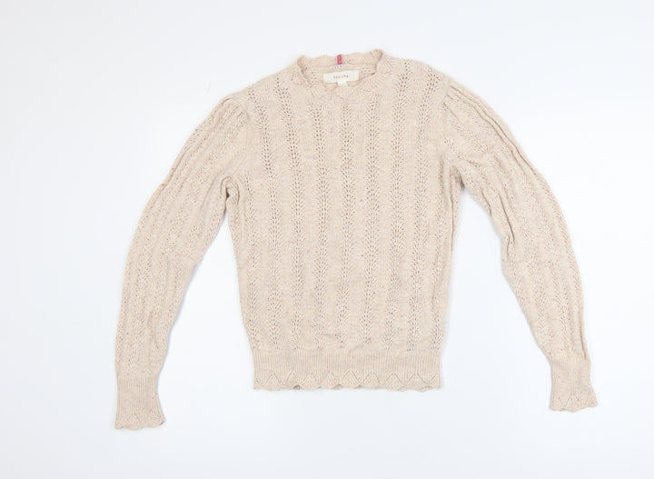 Marks and Spencer Per Una Beige Wool Cotton Blend Cable Knit Jumper Women’s Size 6